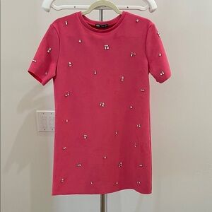 Zara Fuchsia Embellished Short Sleeve Dress